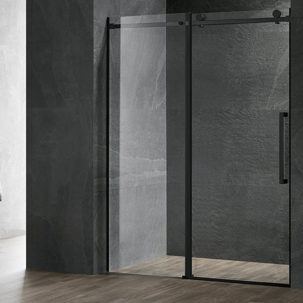 Serene Valley 68 x 74 Inch Square Rail Frameless Sliding Shower Door, Black - 68 x 74 inches