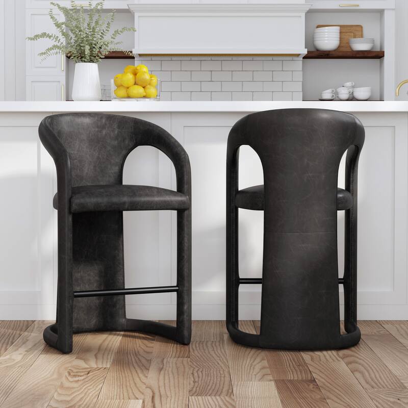 Classic Home Archie 26" Distressed Leather Stool