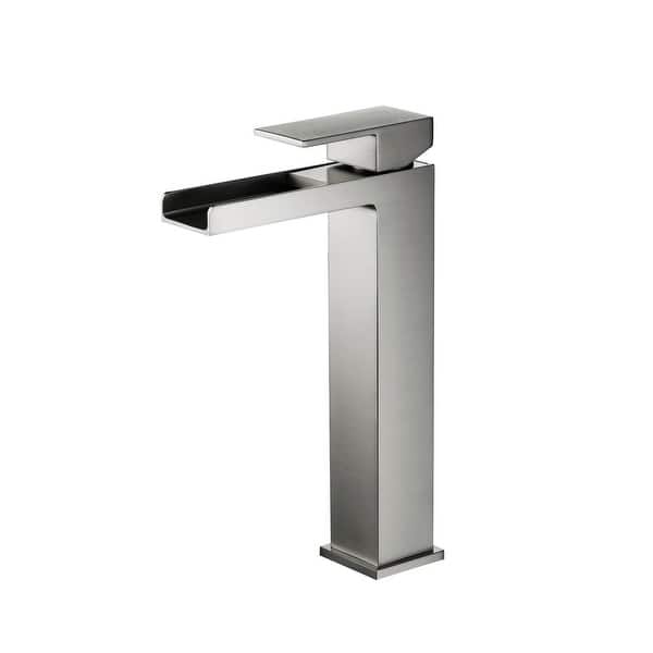 slide 2 of 18, Waterfall Lead-free Solid Brass Single Handle Bathroom Sink Faucet Brushed Nickel