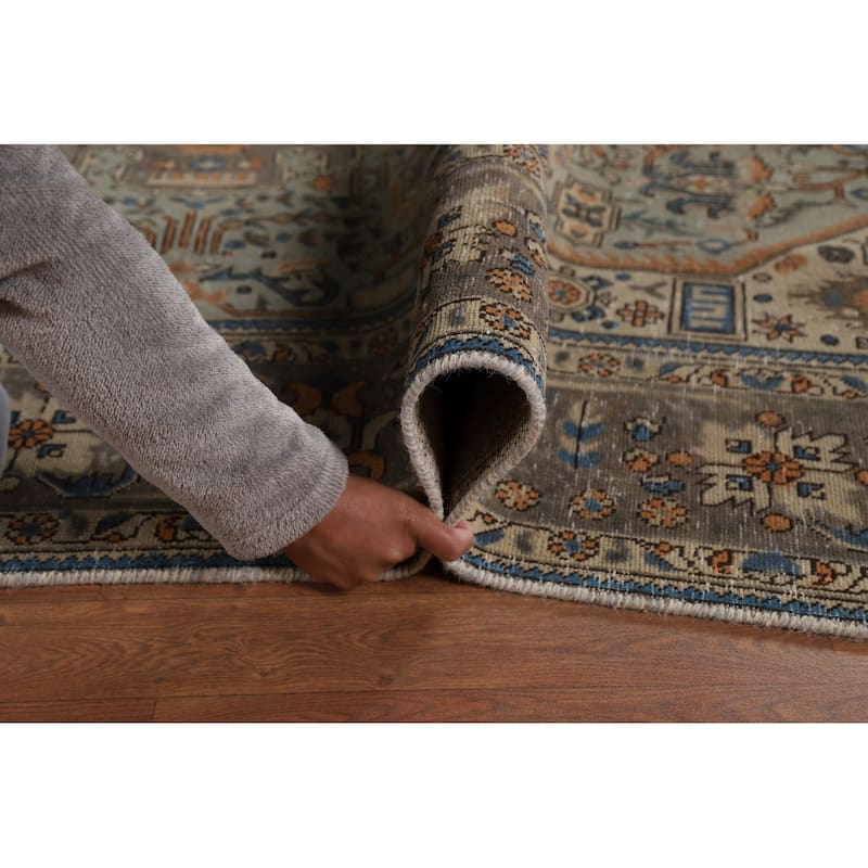 Green Geometric Tabriz Persian Area Rug Hand-Knotted Wool Carpet - 6'6"x 9'7"