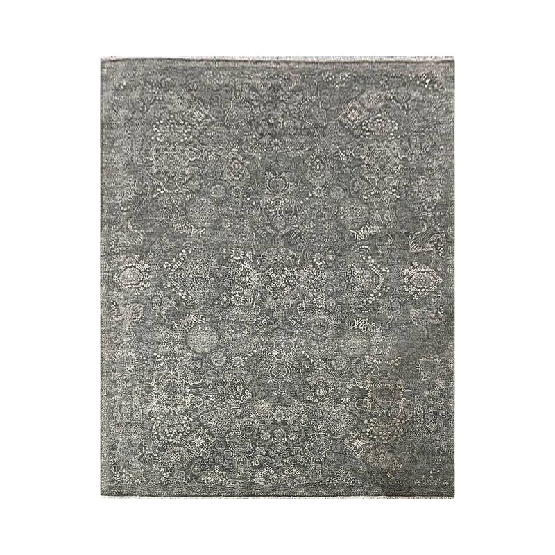 Green 100% Wool Oriental Rug, Hand Knotted in Transitional Style - 8' x 10'
