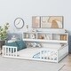 preview thumbnail 3 of 16, Full Size Pine Wood Floor Bed with Bedside Bookcase, Shelves and Guardrails for Bedroom