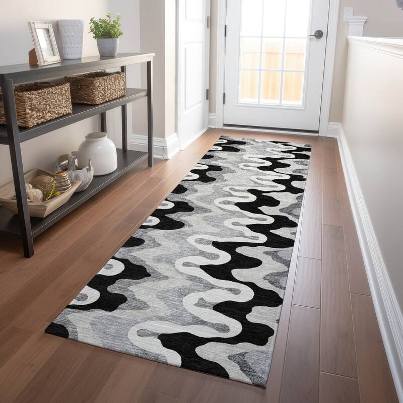 Premium Washable Super Soft Abstract Stripes Mayfield Rug - Black - 2' 3" x 7' 6" - Runner