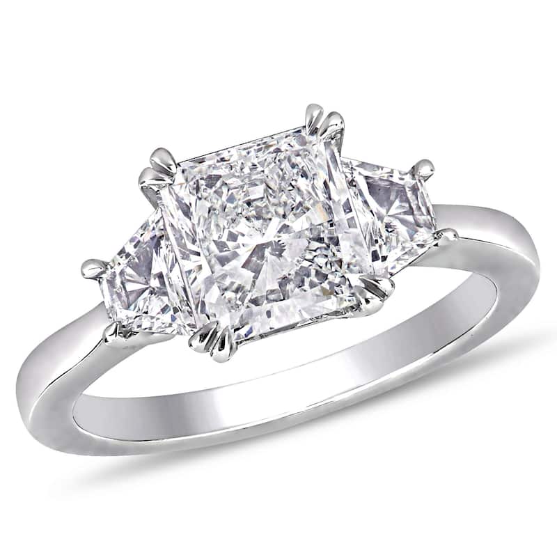 Miadora 2 1/2ct TDW Radiant Cut and Trapezoid Diamond 3-Stone Engagement Ring in 18k White Gold