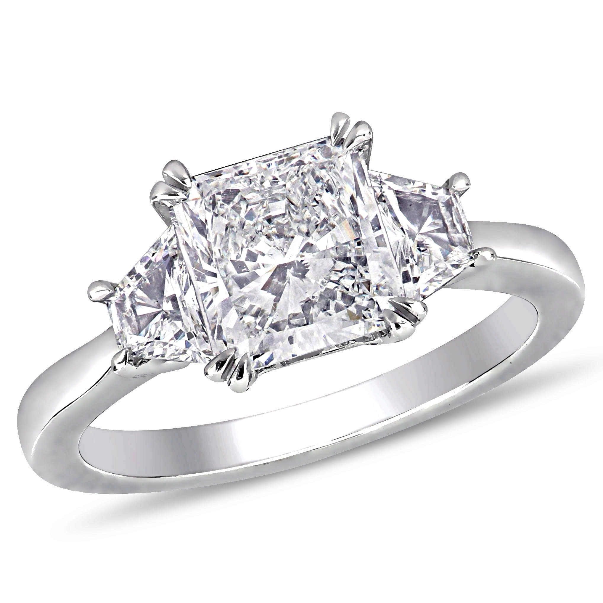 Miadora 2 1/2ct TDW Radiant Cut and Trapezoid Diamond 3-Stone Engagement Ring in 18k White Gold