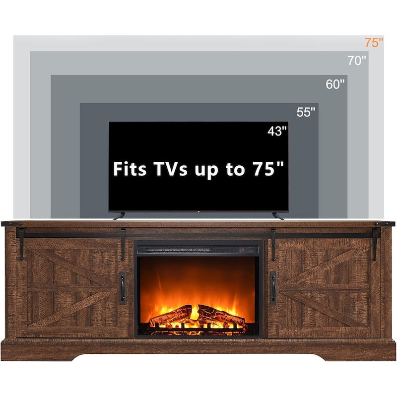 Farmhouse Fireplace TV Stand, Rustic Entertainment Center