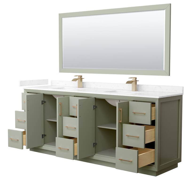 Strada 84-Inch Double Vanity Set, Cultured Marble Top, 70-Inch Mirror