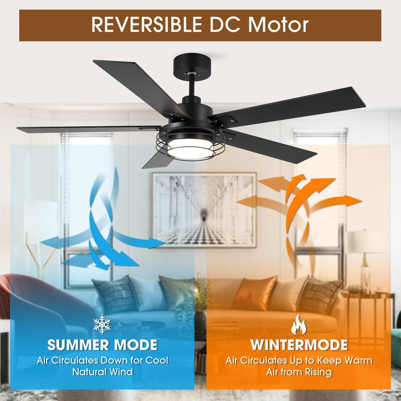 52 in. Integrated LED Matte Black Dimmable Ceiling Fan with Light and Remote - 52" D x 52" W x 15.2" H