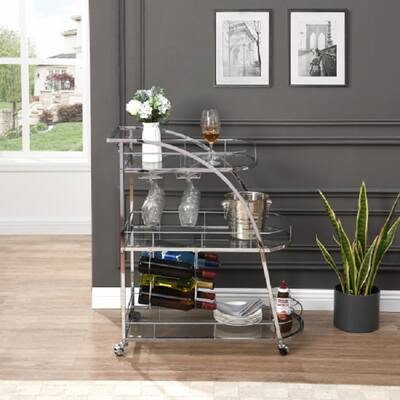 Mobile Bar Cart Serving Wine Cart with Wheels, 3-tier Metal Frame Elegant Wine Storage for Kitchen, Party, Dining Room