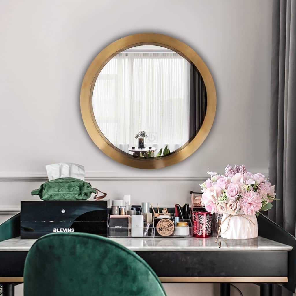 Javlergo Round Mirror, Gold Round Mirror 24 inch, Circle Wall Mirrors Metal Frame, Circular Mirrors for Wall