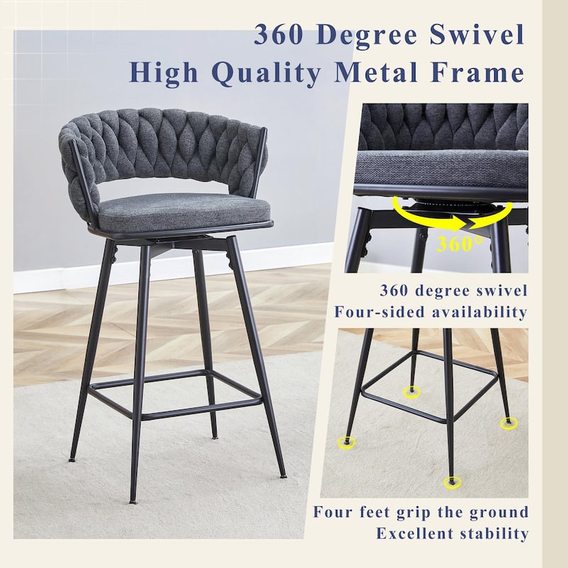 Set of 2 Swivel Bar Stools with Breathable Linen Cushions