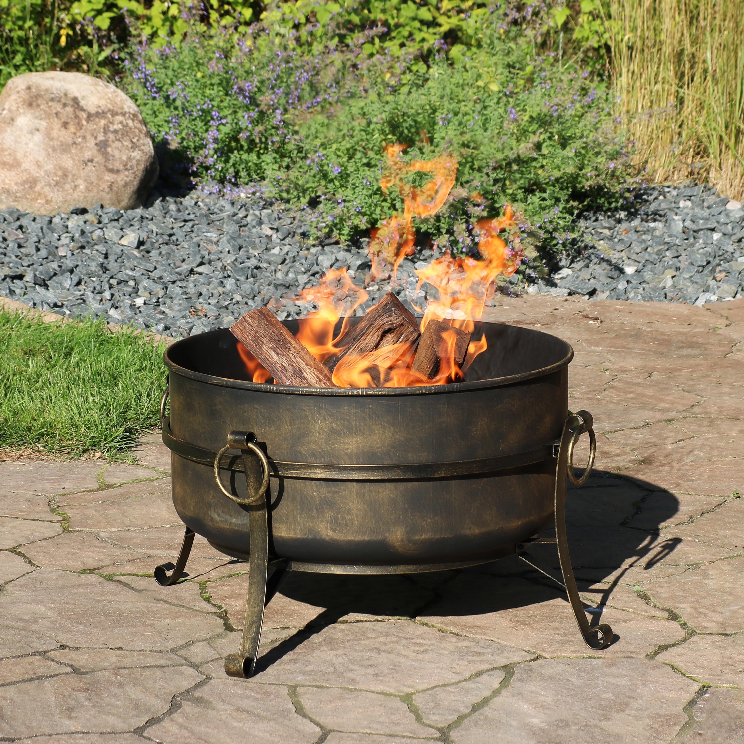 Catalina Creations 100/% Solid Copper Fire Pit with Log Grate Lift Tool Spark Screen