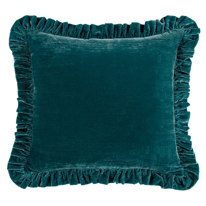 HiEnd Accents Stella Faux Silk Velvet Romantic Western Ruffled Euro Sham, 27"x27" - Teal