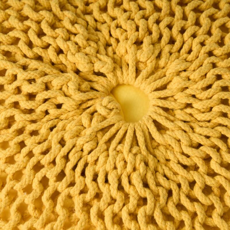 Bordeaux Knitted Cotton Round Pouf, Yellow