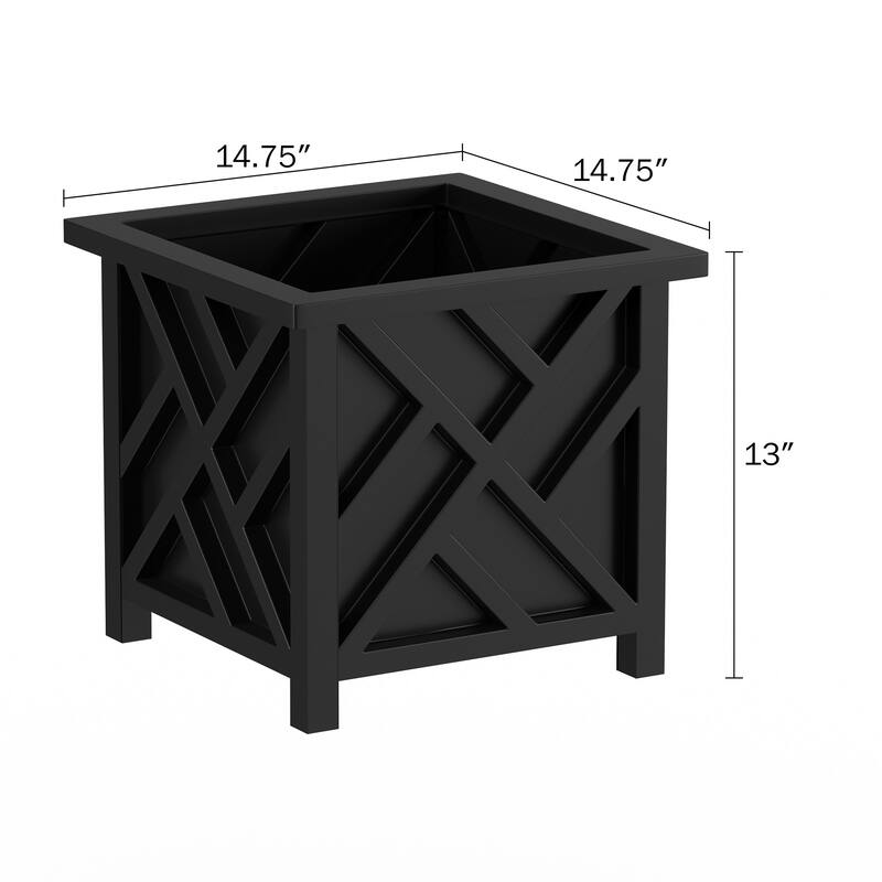 Lattice Design Planter Box - 14.75-Inch-Square Decorative Outdoor Flower or Plant Pot by Pure Garden - 14.75 x 14.75 x 13