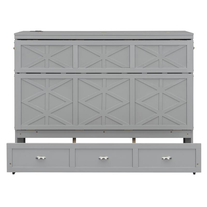 Space-Saving Queen Murphy Bed with USB, Outlets, and Storage Drawers