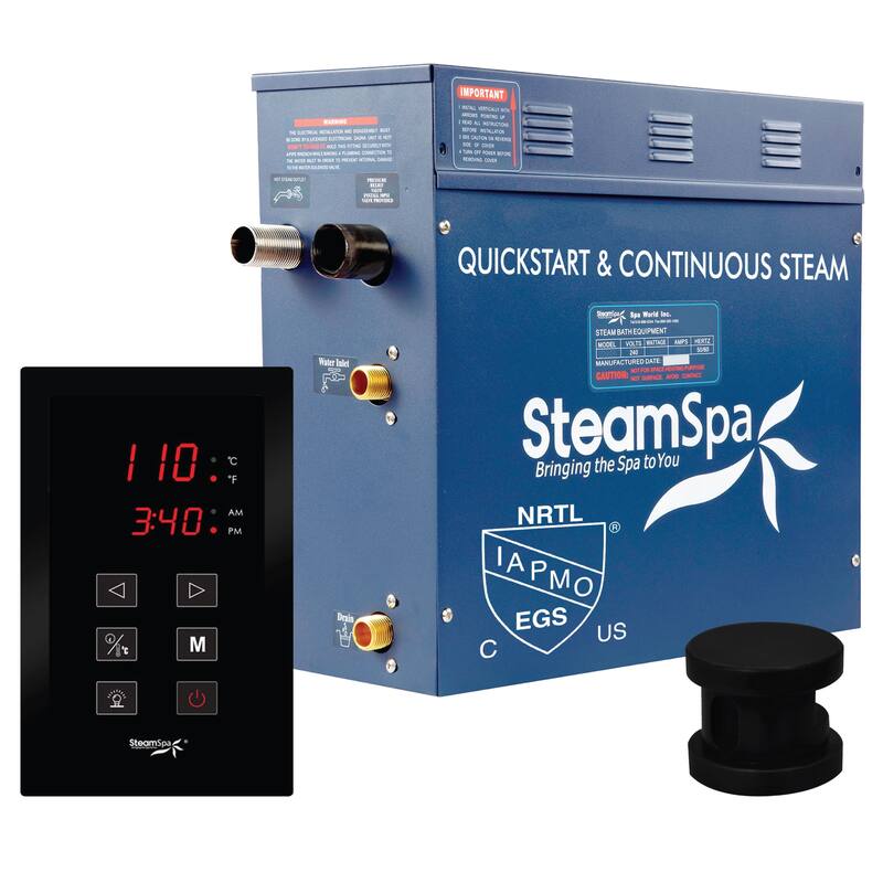 SteamSpa Oasis 9 KW QuickStart Acu-Steam Bath Generator Package with - Matte Black
