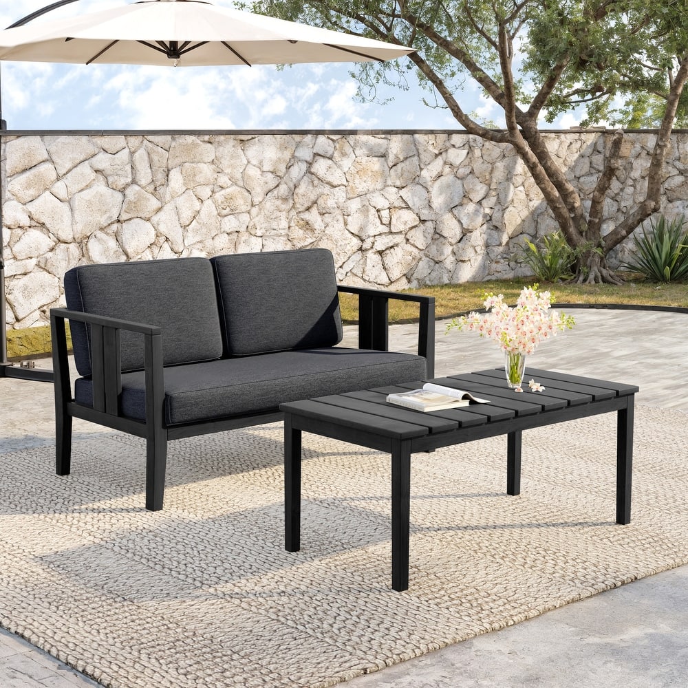 Teak Wood Water Resistant Outdoor Loveseat and Coffee Table Set (Set of 2)