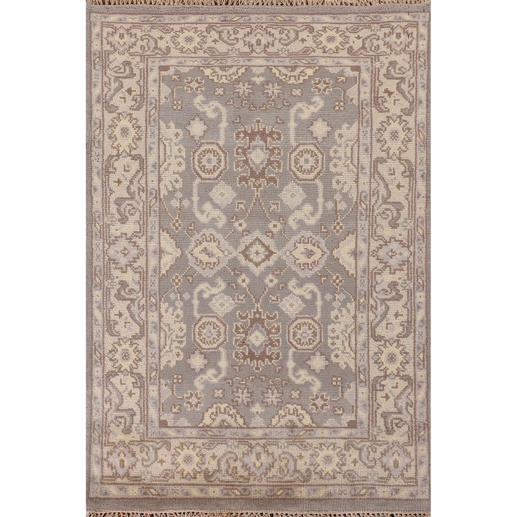 Earth Tone Oushak Oriental Area Rug Hand-Knotted Wool Carpet - 3'11"x 5'10"