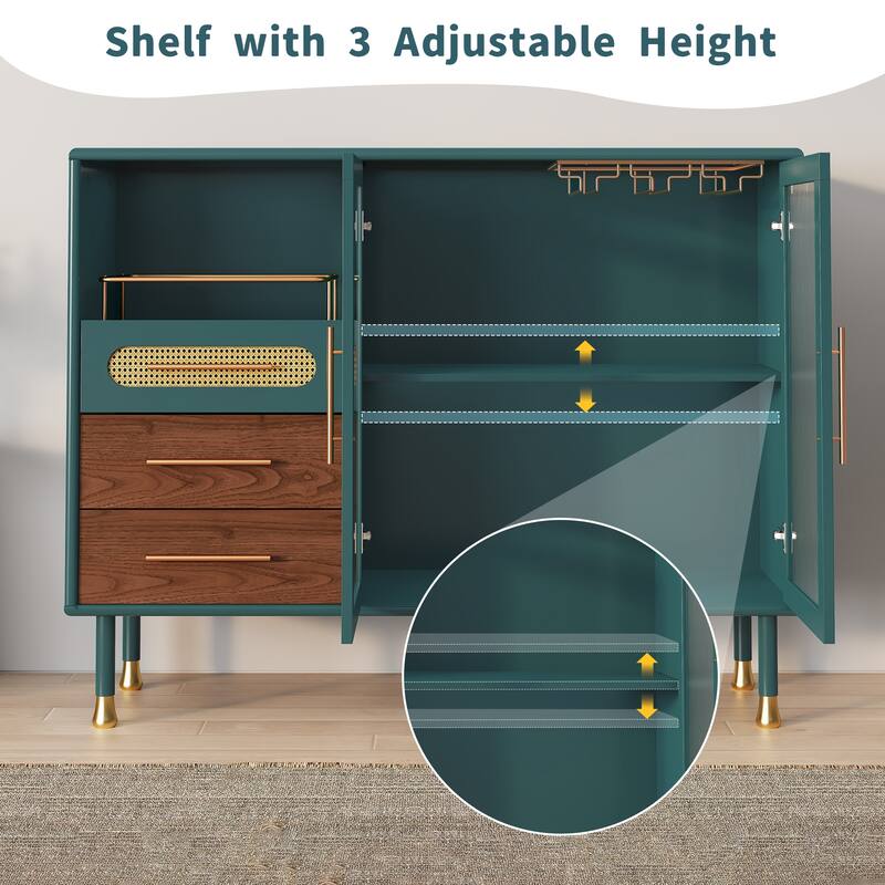 Accent Cabinet with Adjustable Shelves & Wine Rack Modern Bar Cabinet