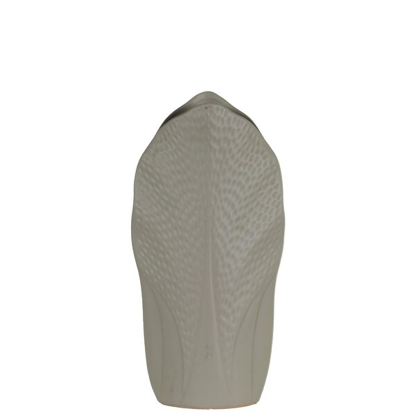 Ceramic Pyramidal Vase With Engraved Circle Design, Medium, Gray