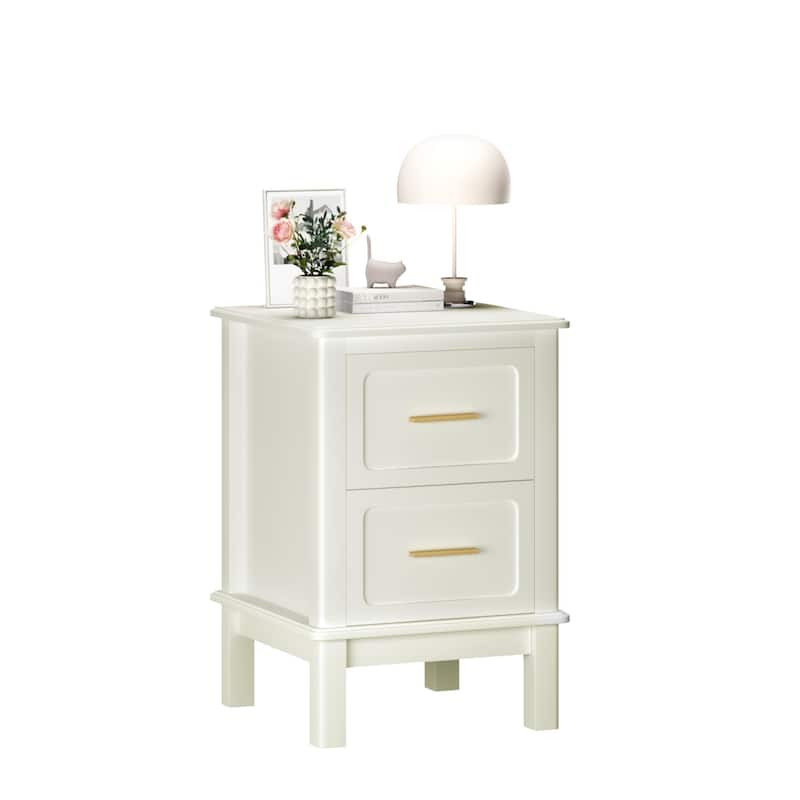 Modern Nightstand with 2 Drawers, Bedroom Bedside Table with Gold Handles, Sturdy Wood Accent Table