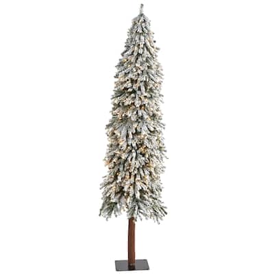 7ft. Flocked Grand Alpine Artificial Christmas Tree with 400 Clear Lights & 950 Branches on Trunk - Festive Winter X-Mas Tree