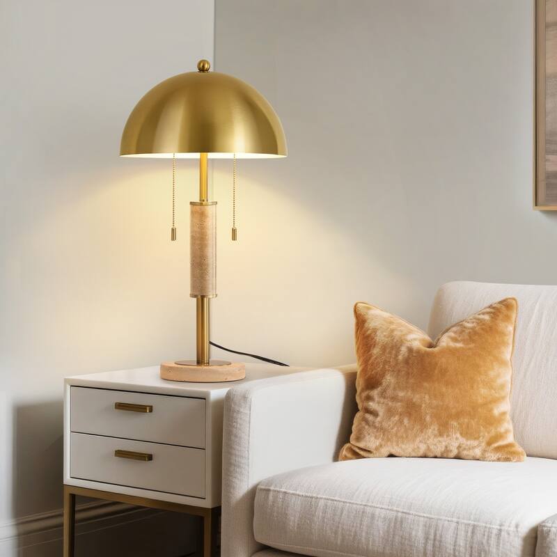 Dome Metal with Marble Base LED Table Lamp Classic Glam Bedside Lamp