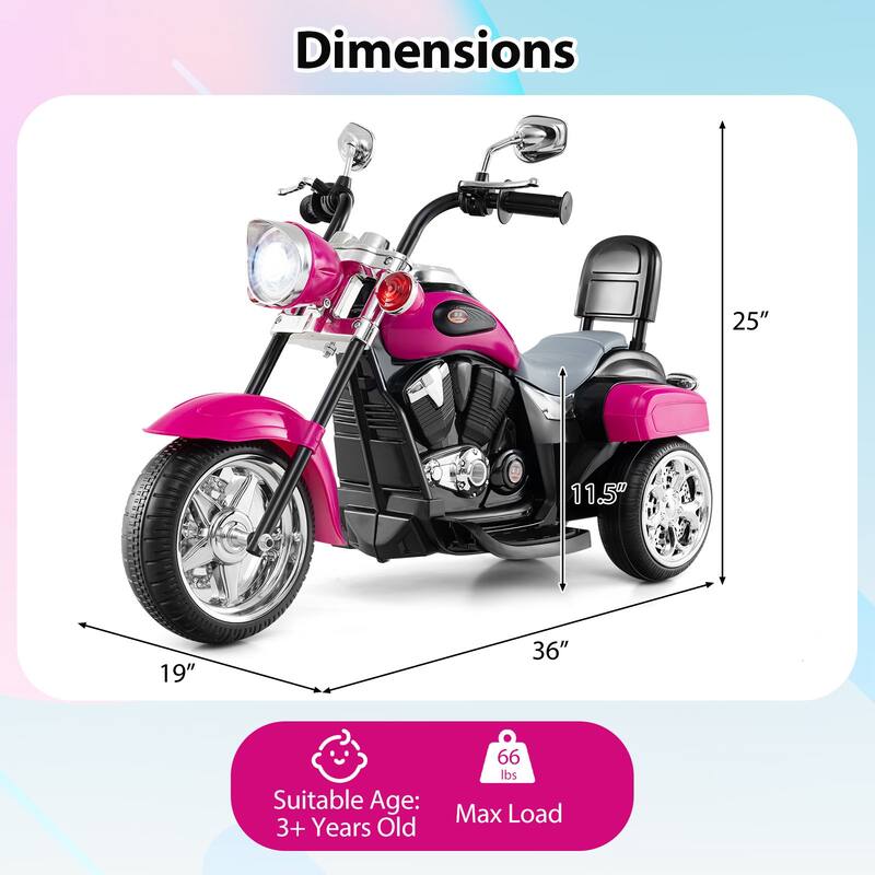 Gymax 6V Electric Kids Motorcycle 3-Wheel Ride On Toy w/ Adjustable