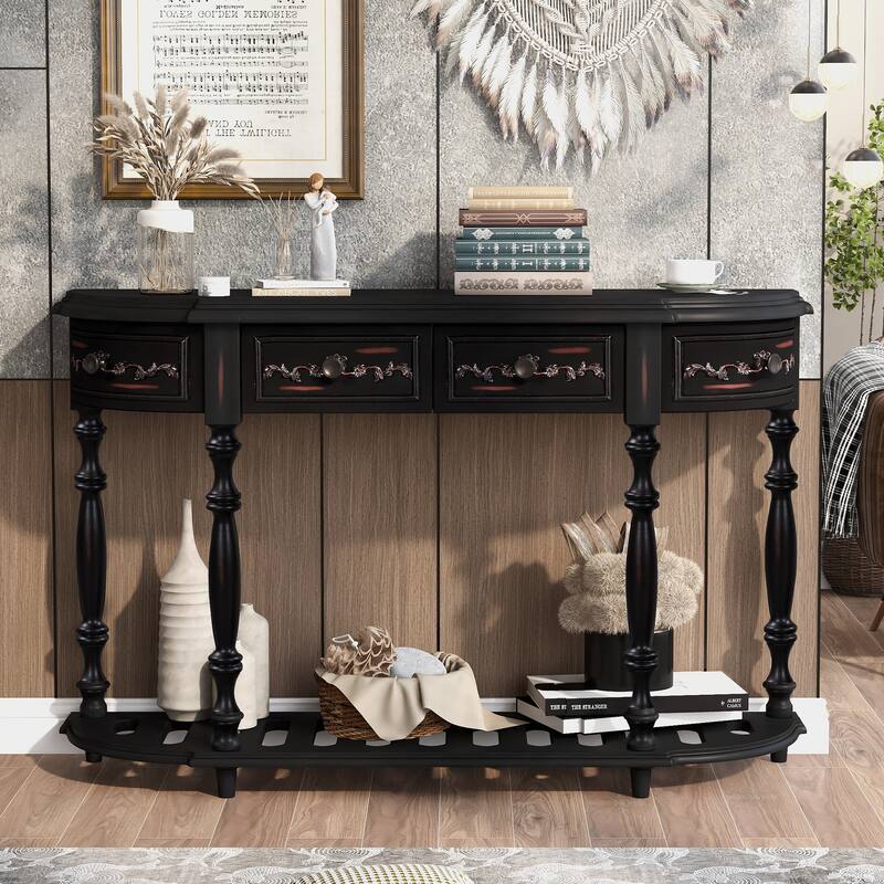 Modern and Contemporary Curved Console Table - Black