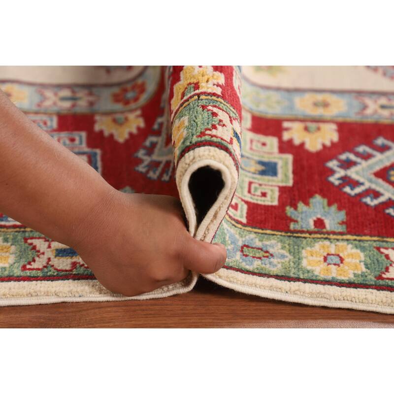 Beige / Ivory Traditional Kazak Oriental Area Rug Handmade Wool Carpet - 6'7" x 9'10"