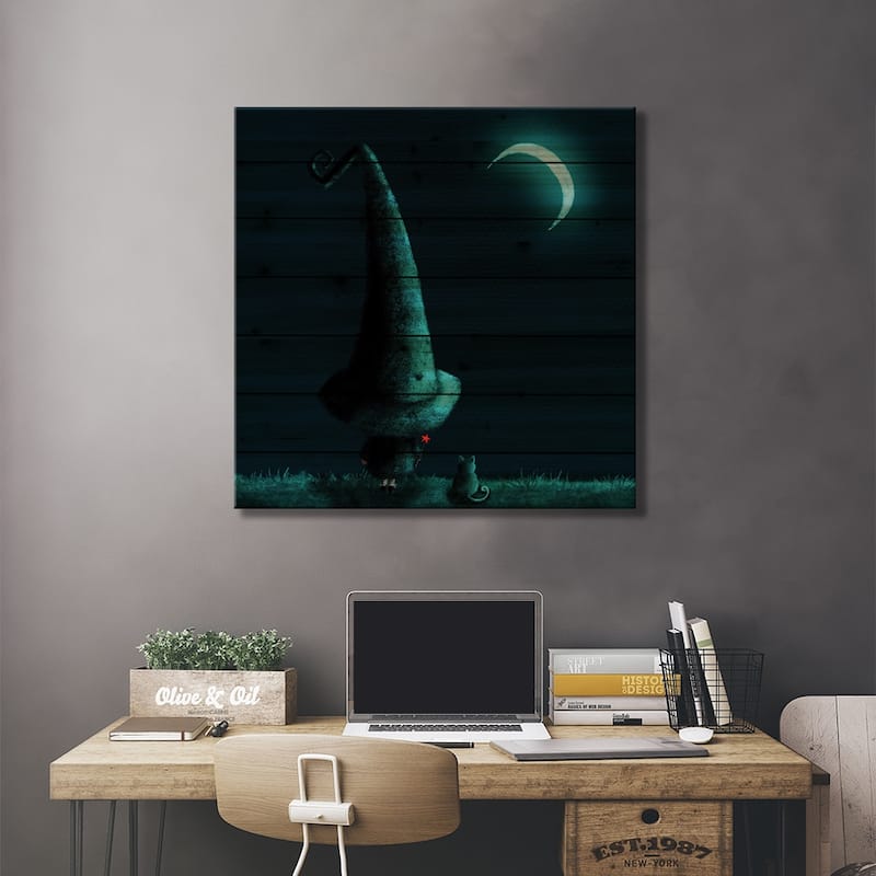 Moon Watching Print On Wood by Ellie Beykzadeh - Multi-Color