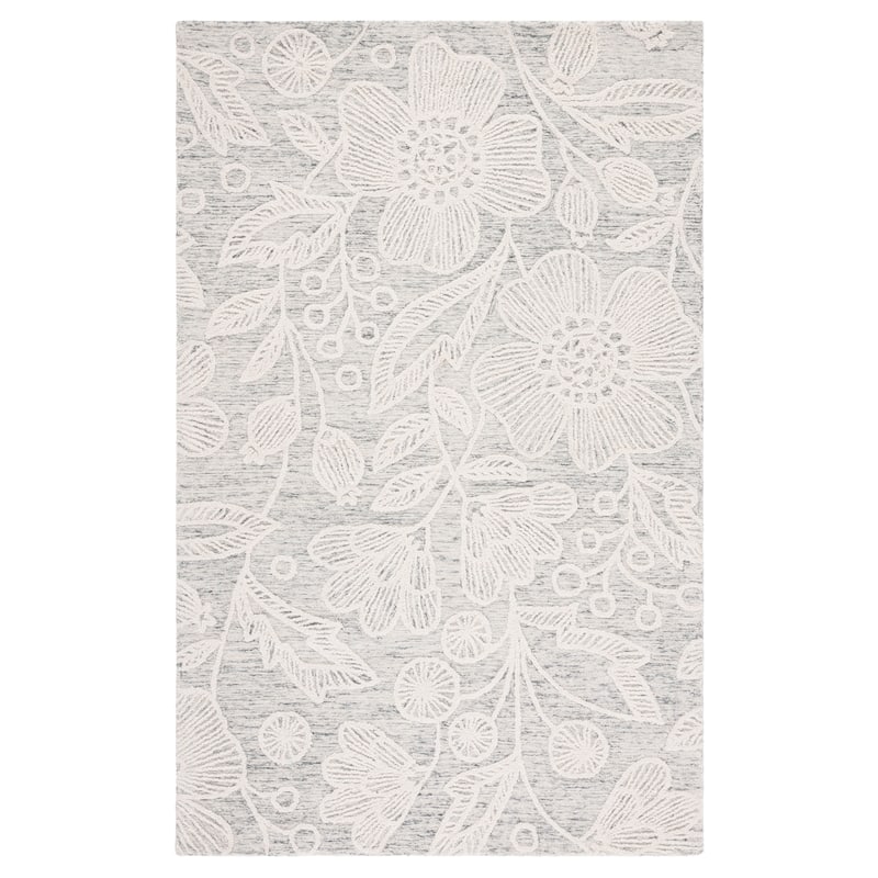 SAFAVIEH Handmade Jardin Mevlija Floral Wool Rug - 3' x 5' - Grey/Ivory - Rectangle