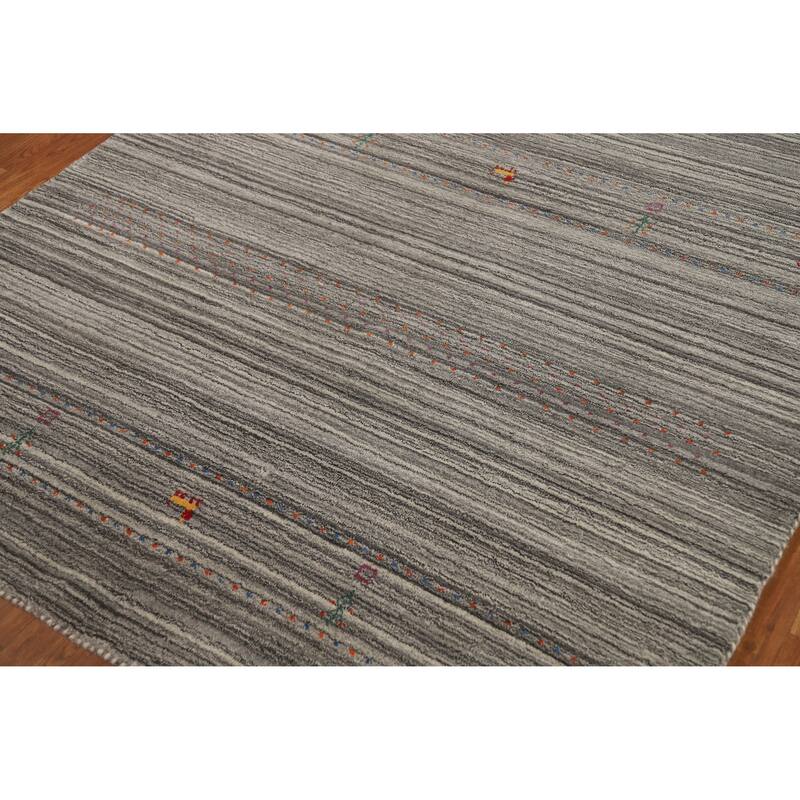 Hand Knotted Oriental 100% Wool Carpet Tribal Tribal Greys & Charcoal Gabbeh Area Rug - 7' 8'' X 5' 0''
