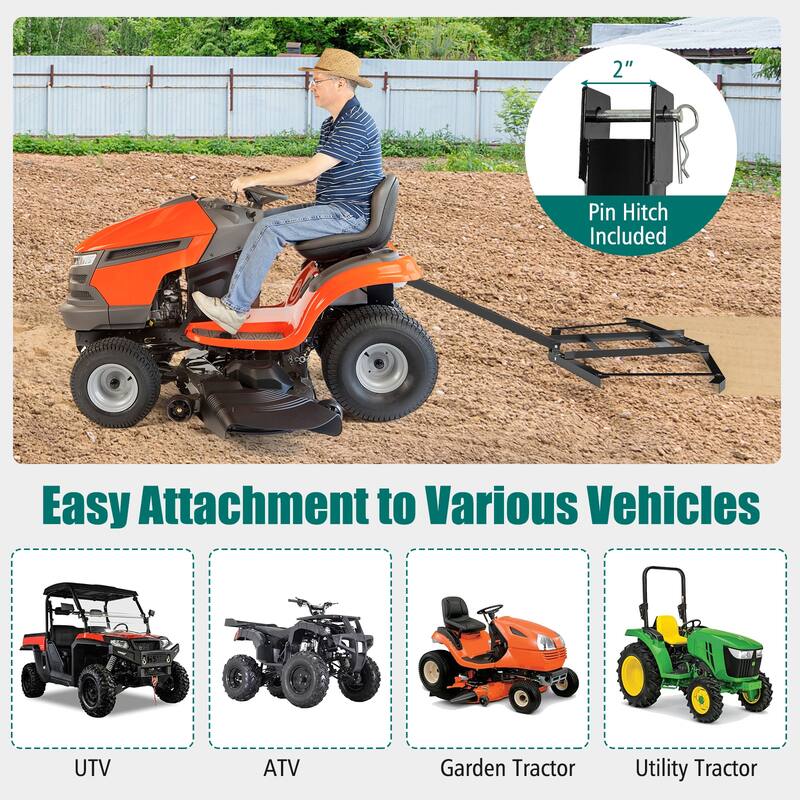 Gymax 66'' Wide Driveway Drag Tow-Behind Leveling Rake w/Reinforced