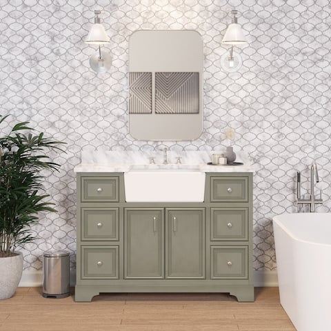 KitchenBathCollection Zelda 48" Farmhouse Bathroom Vanity with Carrara Marble Top