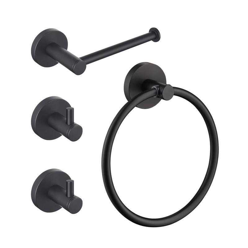 Circular 4-Piece Bathroom Hardware Set - Matte Black