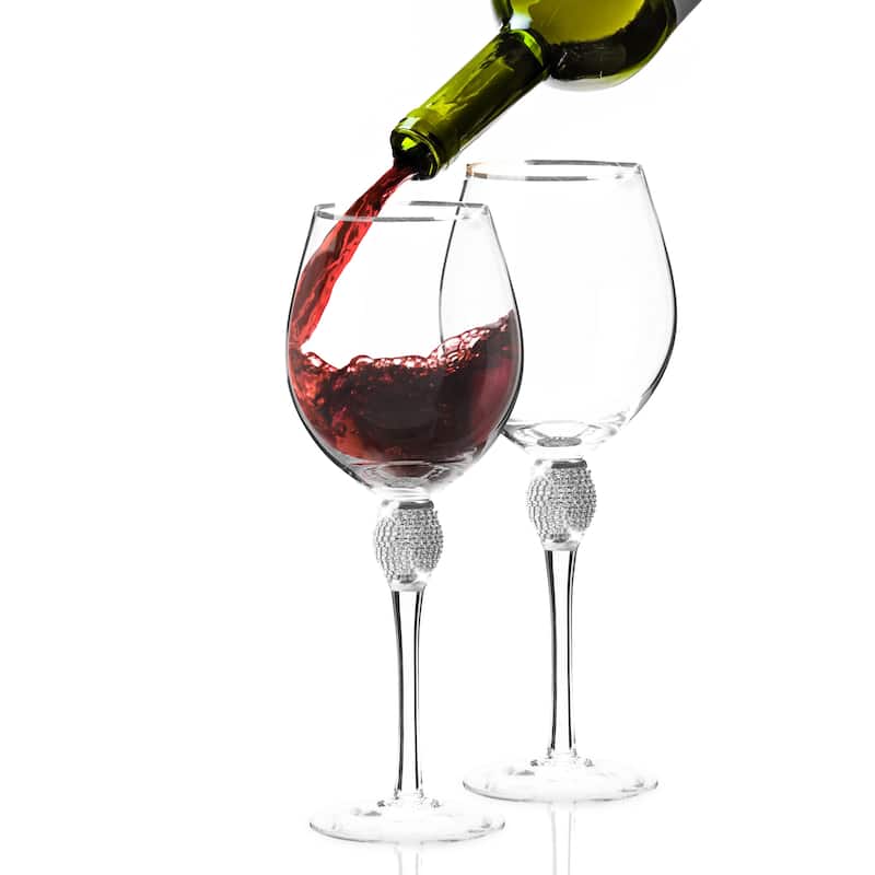 Berkware Red Wine Glass with Rhinestone Design Gold or Silver Rim