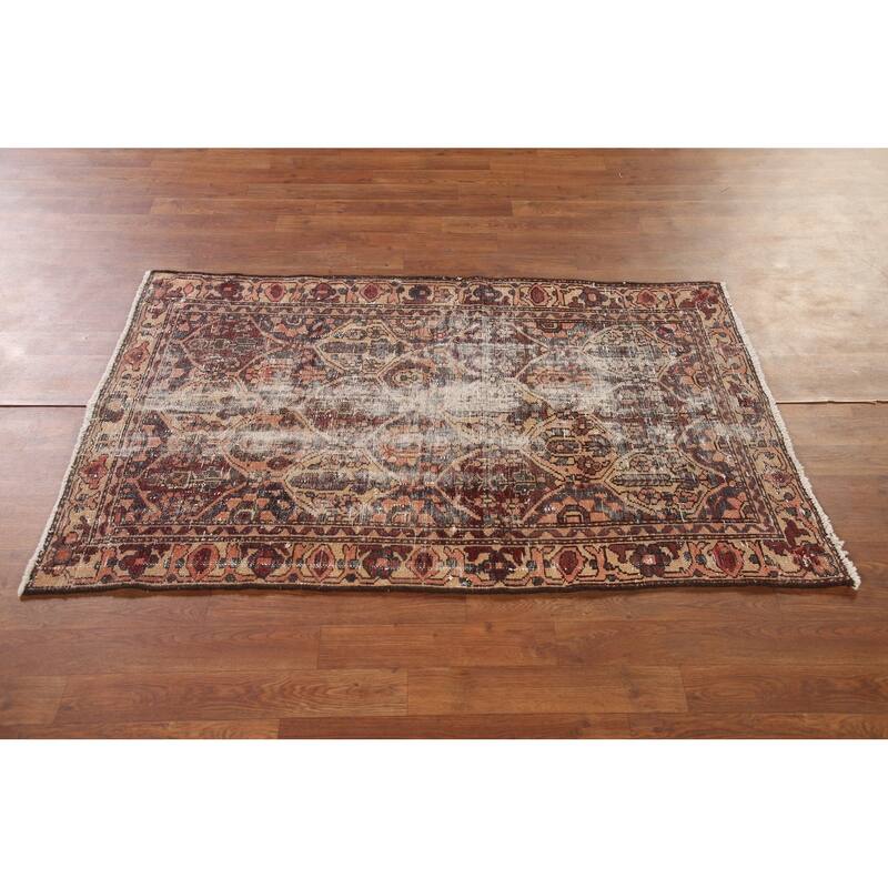 Hand Knotted Oriental 100% Wool Carpet Traditional Geometric Oranges & Rust Bakhtiari Area Rug - 4' 10'' X 3' 1''