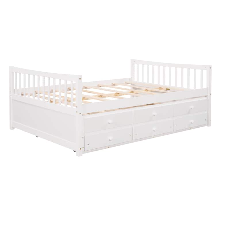Wooden Twin/Full Daybed with Pull-Out Trundle and Storage Drawers