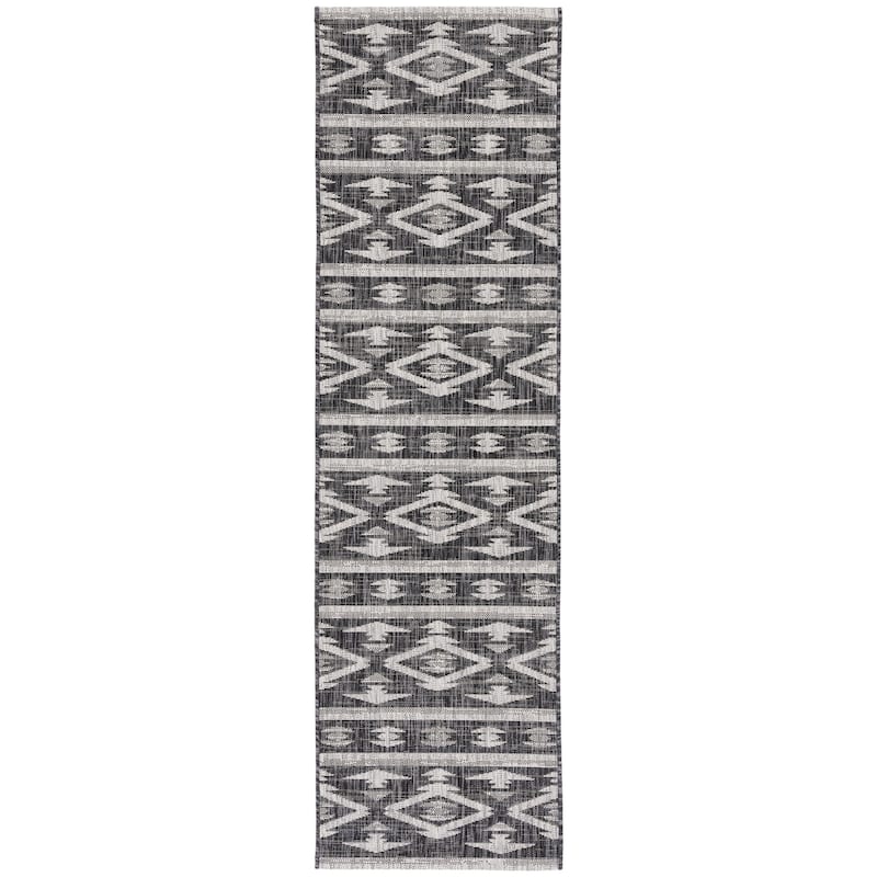 SAFAVIEH Courtyard Fraidel Indoor/ Outdoor Waterproof Patio Backyard Rug - 2'3" x 6'7" Runner - Black/Grey
