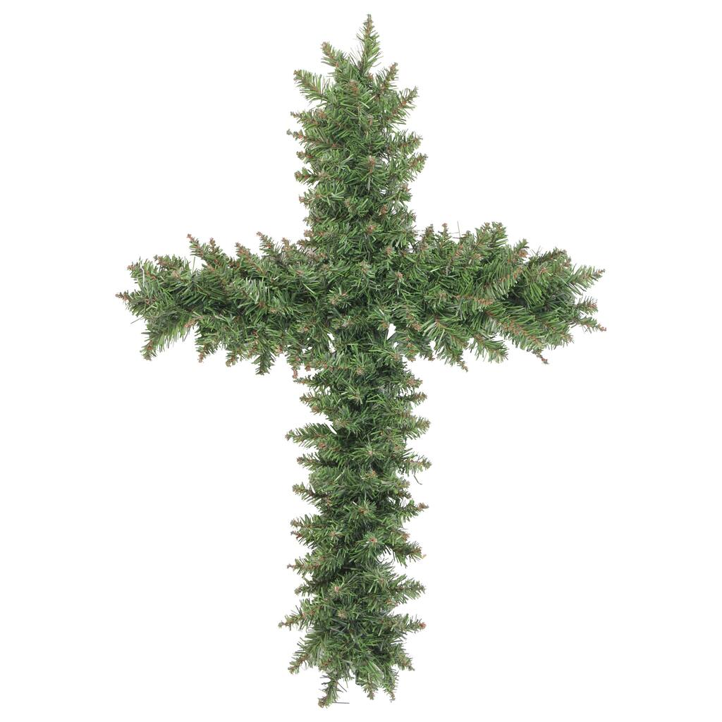 Cross Shaped Artificial Pine Wreath with Ground Stake - 22" - Unlit