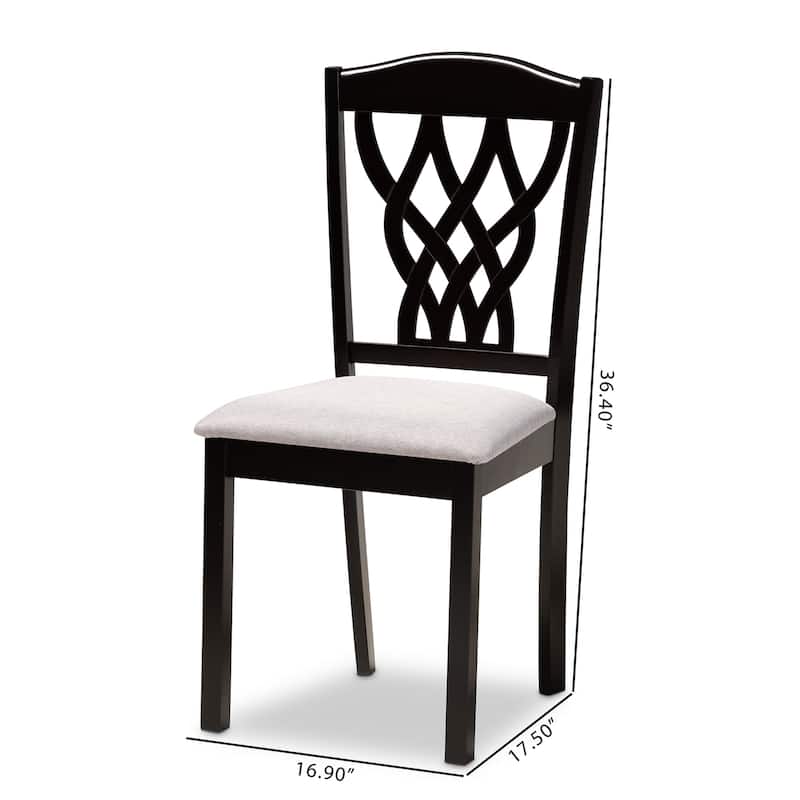 Modern Dining Chair Set - 2 Piece Grey Fabric Upholstered Wood Chairs - Contemporary Style