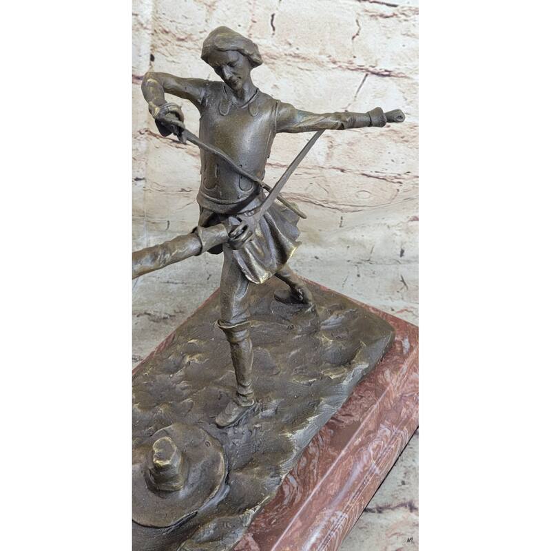 Fencing Duel Swordsmen Bronze Statue Sculpture Figure Rose Marble Base Original Art