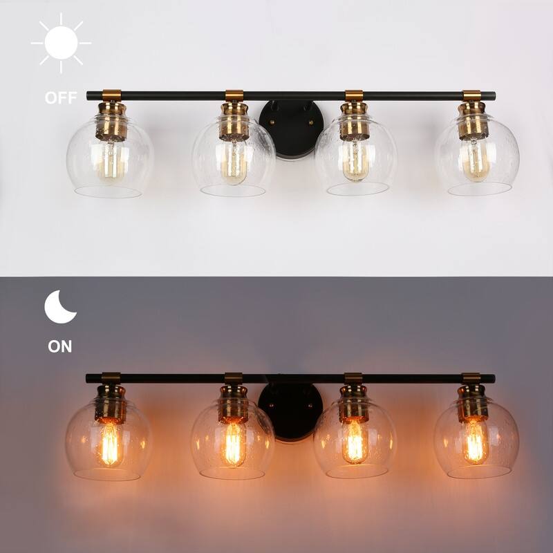 Iain Modern Black 4Light Bathroom Vanity Lights with Seeded Glass