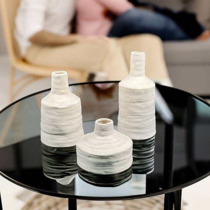 White Set of 3 Vintage Ceramic Candle Holders for Elegant Home Decor