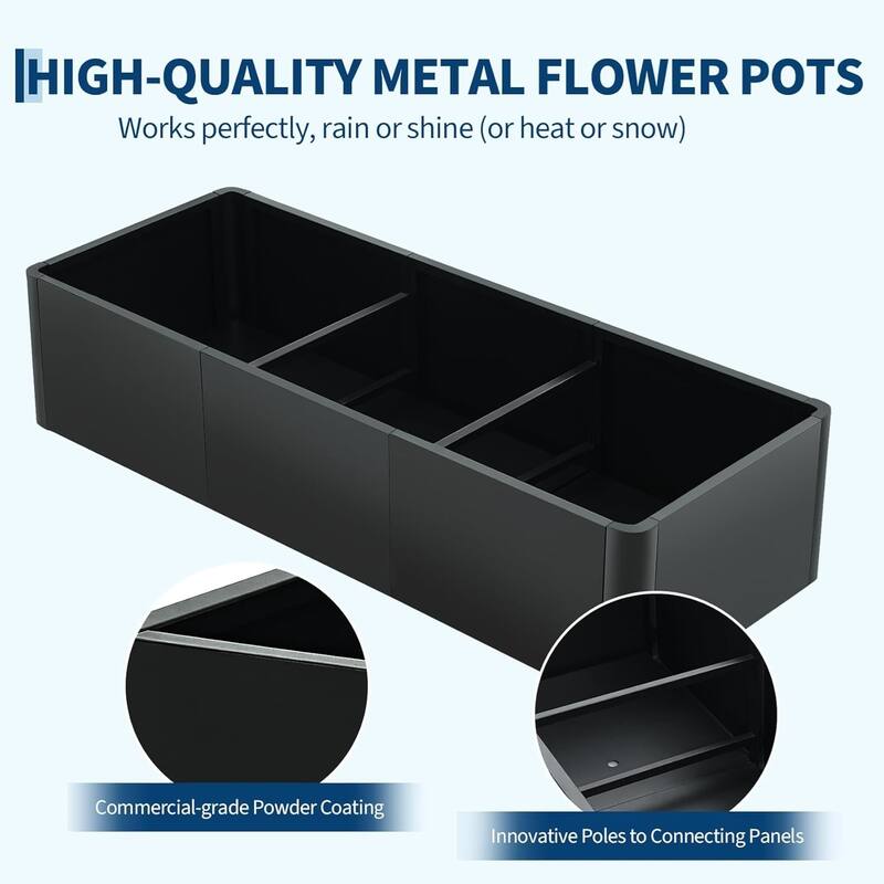 136x52x30cm Metal Planter Box with Snap-On Assembly Large Garden Planters Use With Base