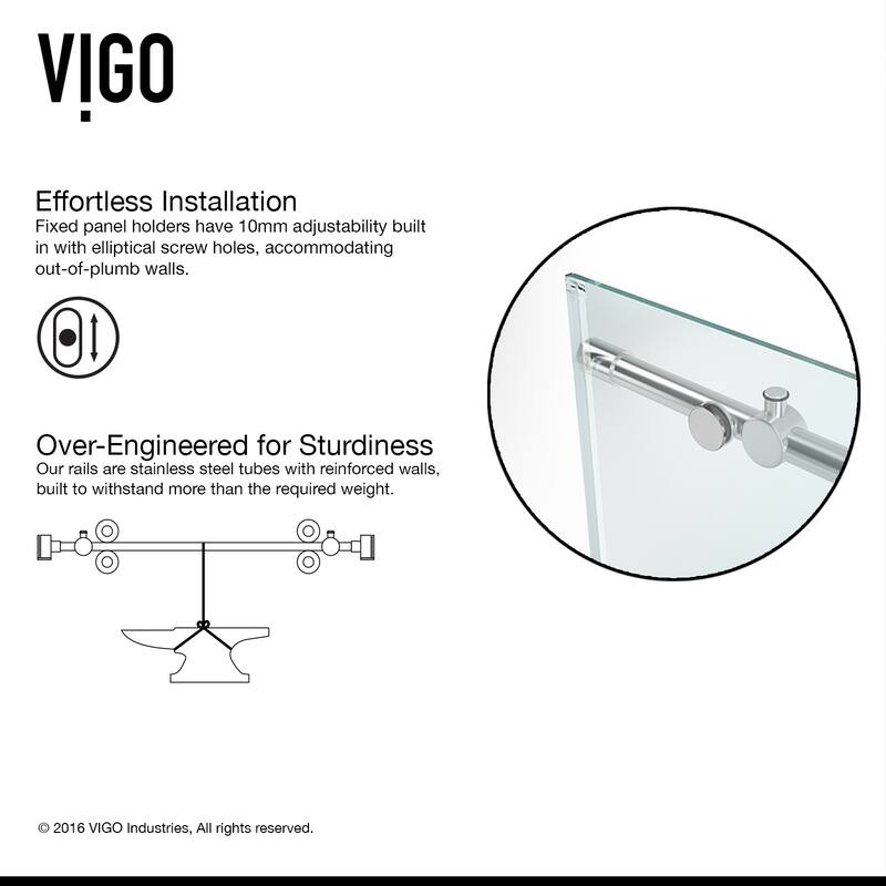 VIGO Elan 56" to 60" W x 66" H Frameless Sliding Tub Door