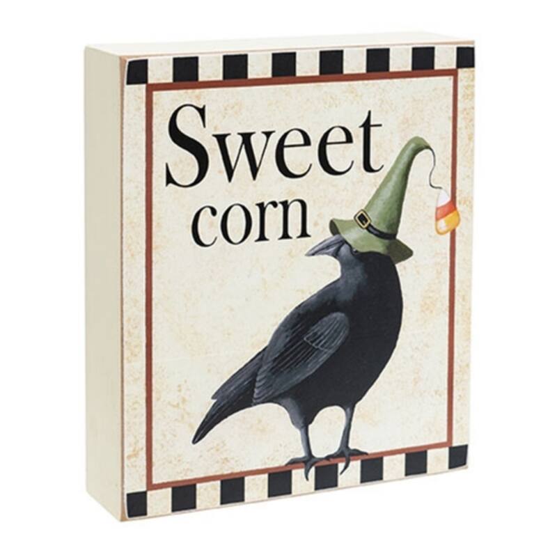 Sweet Corn Wooden Fall Box Sign for Farmhouse Decor - Yellow-Black-Brown