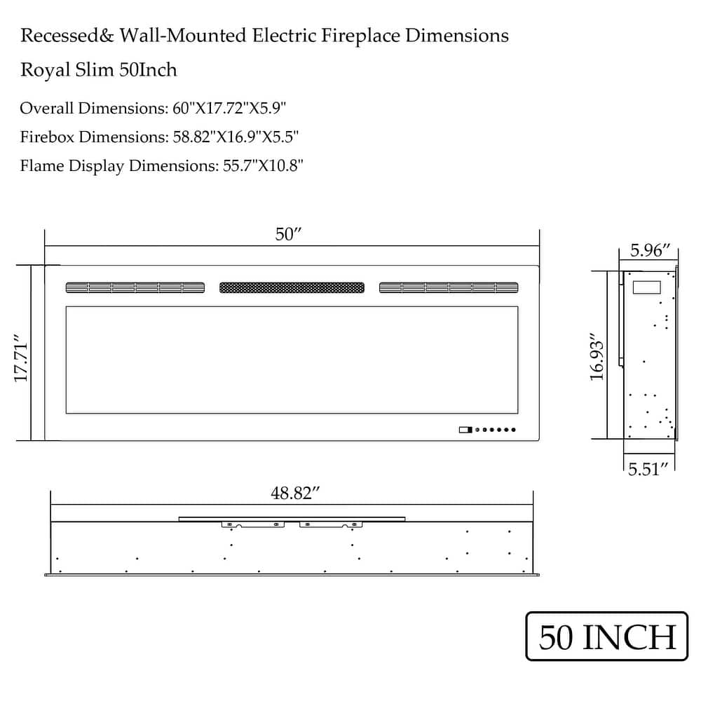 72inches WiFi-Enabled Electric Fireplace Inserts,Smart Control via Alexa or App